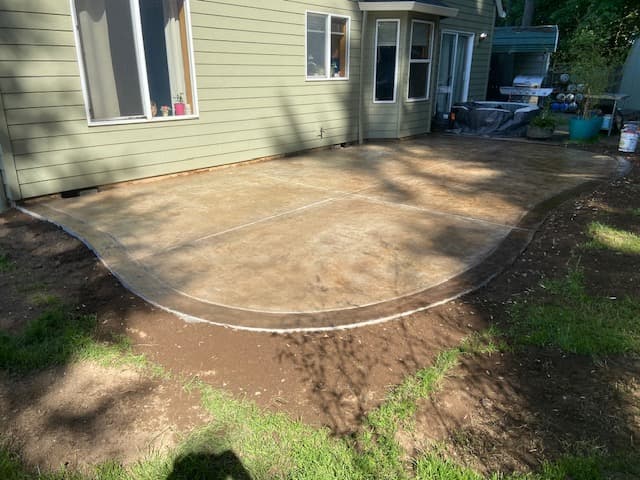 Concrete patio in the backyard
